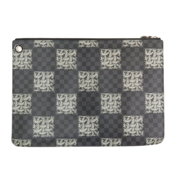 Louis Vuitton Pochette Jour Damier Graphite Black Clutch Bag Canvas - Picture 2 of 10